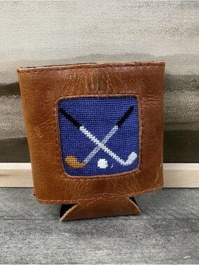 Mark & Graham Smathers & Branson Leather Needlepoint Can Cooler Clubs “JL” Read